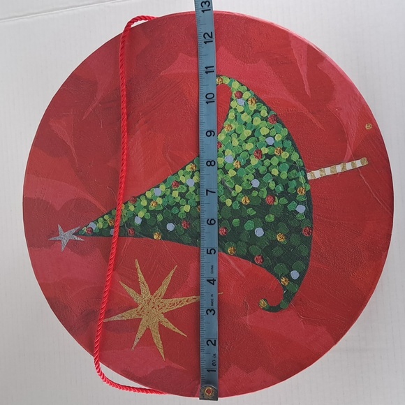 Vintage 2003 Lindy Bowman Gift Box Large Round Hat Christmas Tree Rope Handle - Picture 6 of 7